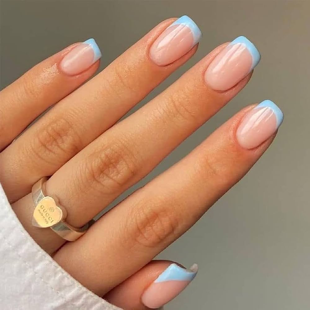 Blue French Tip Nails