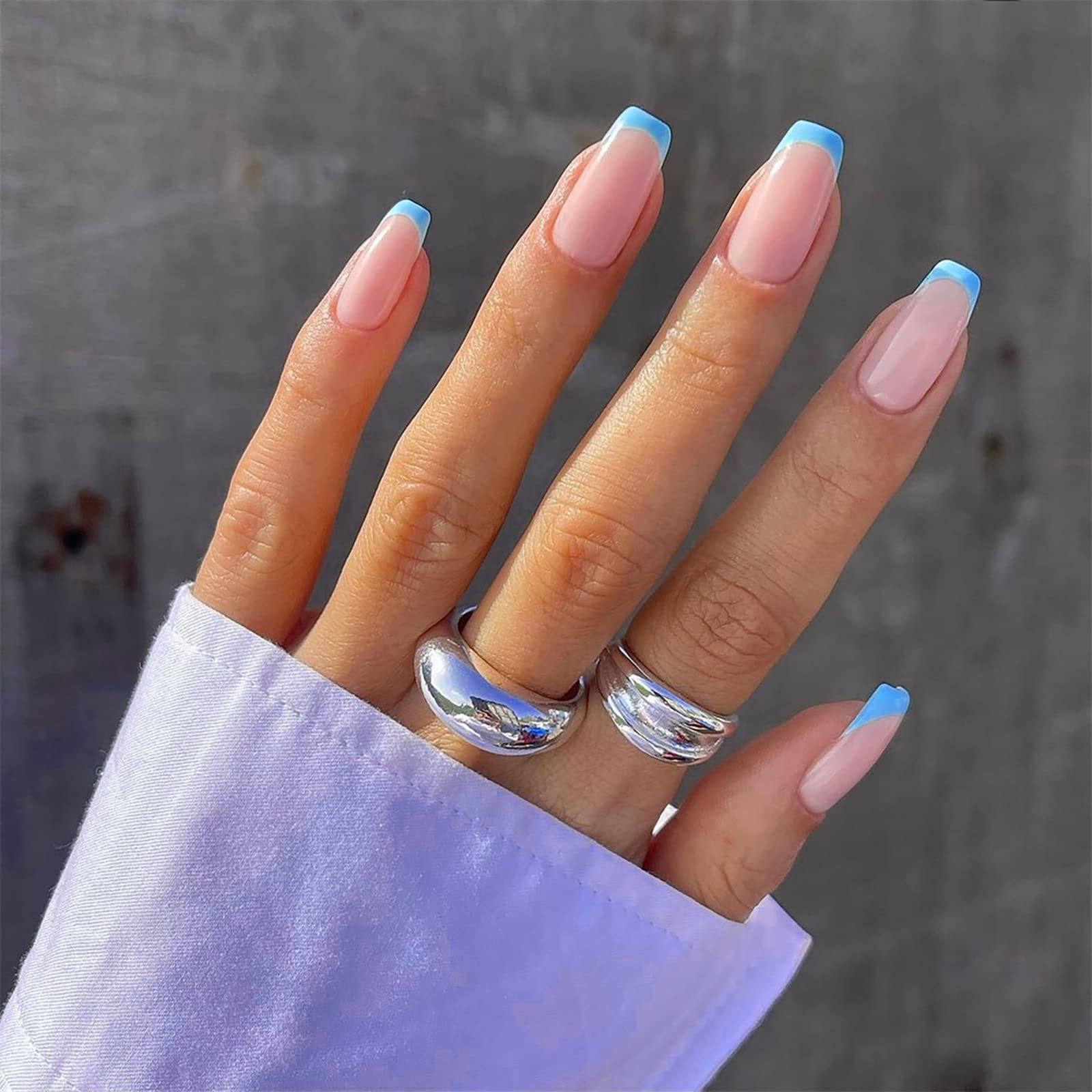 Blue French Tip Nails