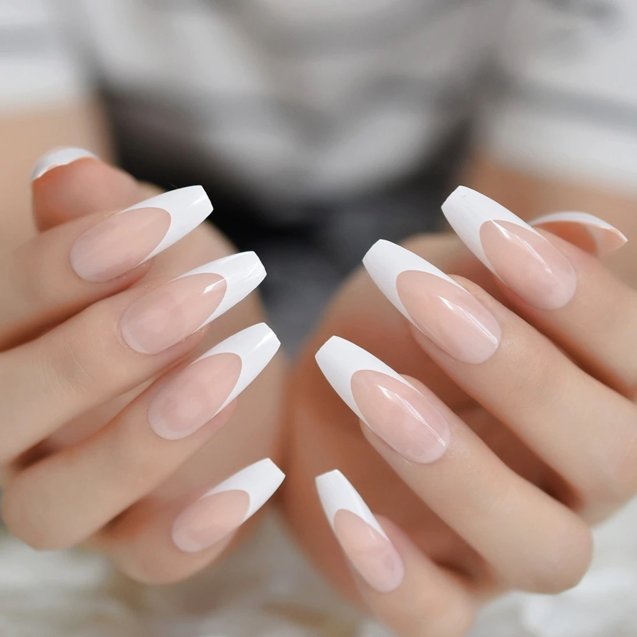 coffin french tip nails